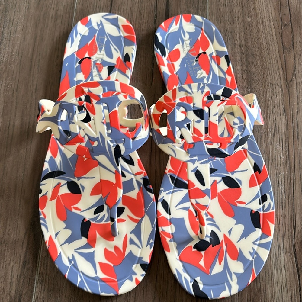 Lauren Ralph Lauren Womens Audrie Floral Print Thong Sandals Shoes SIZE 9